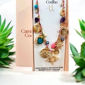 🔹️Camila Coelho Glass Stone Fresh Pearl ,Jade, Amethyst ,Turquoise 18" Necklace